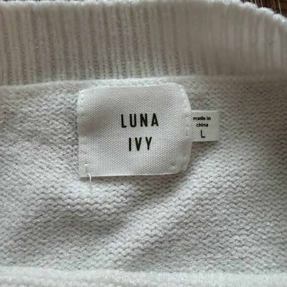 Luna Ivy Anthropologie 3D Bow Sweater Womens Large White Coquette - Picture 4 of 8